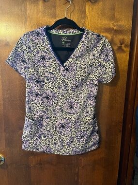 Premier Purple Floral & Leopard Print V-Neck Short Sleeve Top scrub top